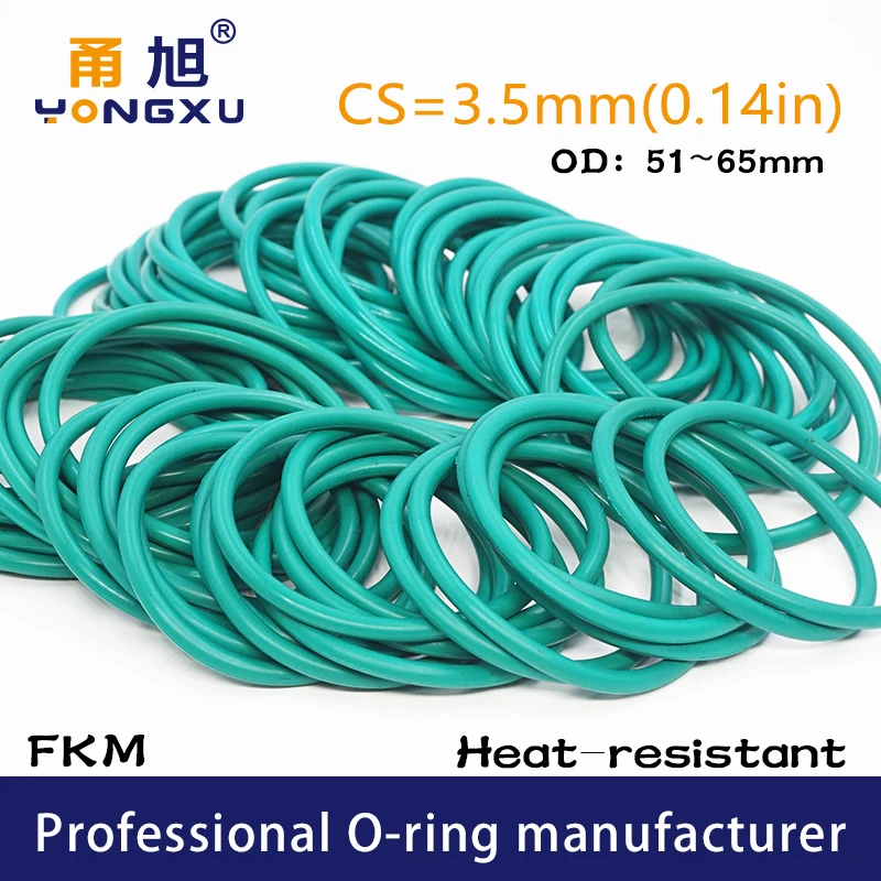 Зеленые FKM резиновые фторрупорные уплотнительные кольца CS3.5mm OD51/52/53/55/56/57/58/60/62/63/65*3