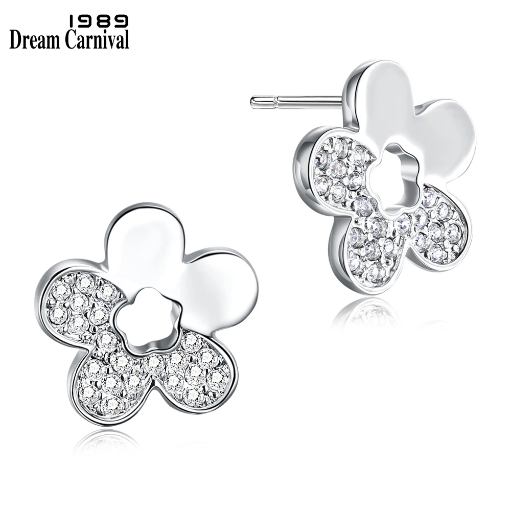 

DreamCarnival 1989 Discount Cute Flower Half Crystals Stud Earrings for Women Rhodium Gold Jewelry Moda Brincos de Botao 18E1085