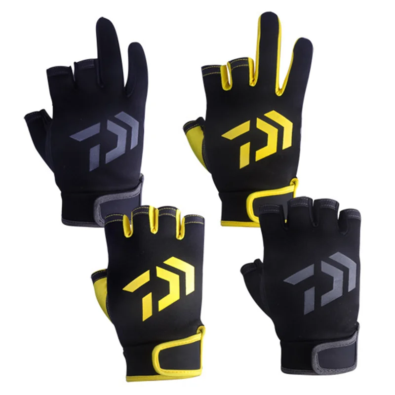 

DAIWA Cut Three Fingers Fishing Glove Anti Slip Leather Outdoor Sports glove Slip-resistant Fishing Gloves