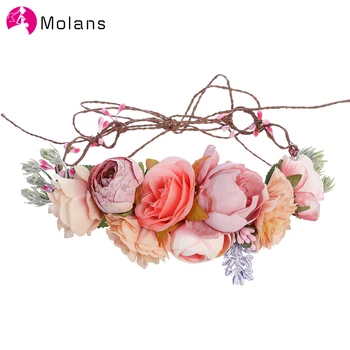 

Molans Elegant Stimulated Flower Crowns Charming Colors Stimulation Rose Adjustable Hemp Ropes Floral Garlands For Bride Wedding