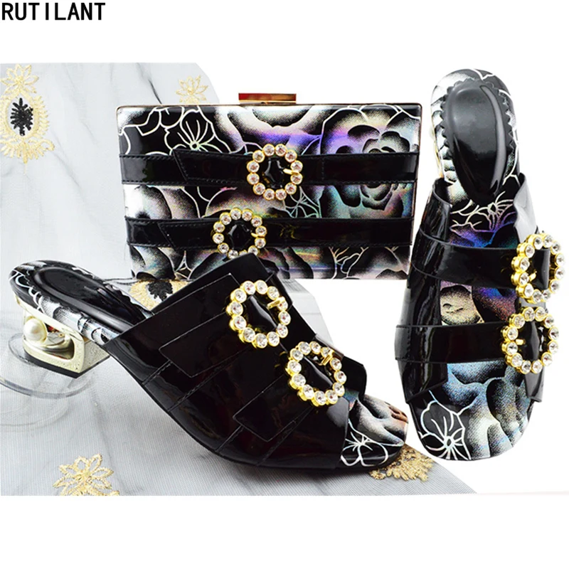 Passenden Party Set Entsprechen Italienischen Strass Verziert Und gold Zu Neue Schuhe blau Ankunft fuchsia Tasche weiß Mit Taschen Schwarzes Schuh teal gelb Damen 50FxZ78xn