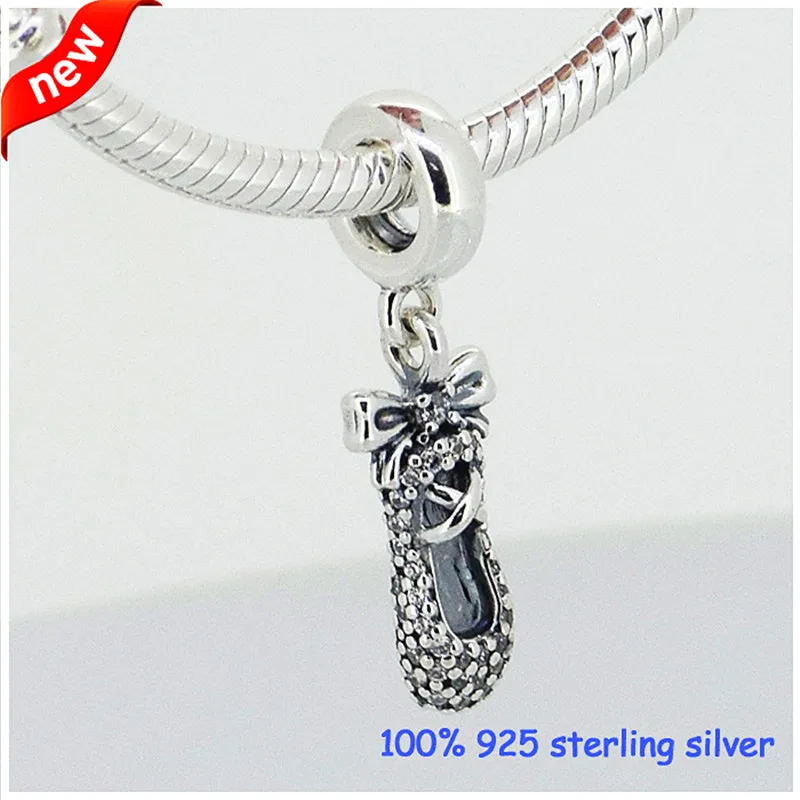 

CKK Ballet Slipper Charms Pendants 100% 925 Sterling Silver Clear Cz Charm Beads for Jewelry Making Fit Bracelets Necklace PF163