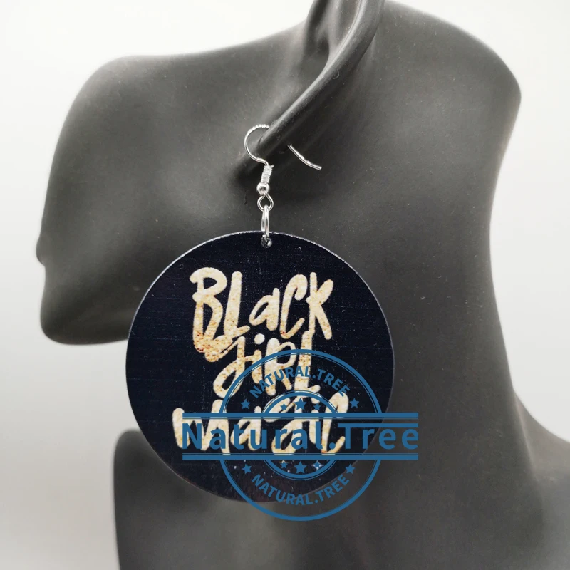 Free Shipping! Black Girl Magic Wooden Earringsin Hoop Earrings from