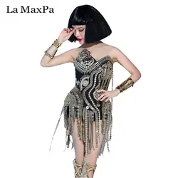 La MaxPa сексуальный женский сценический костюм для певцов женский певец DJ DS bar Ночной клуб современный танец золотистый комбинезон