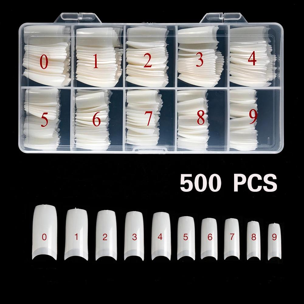 

500pcs/set Natural French False Acrylic Nail Tips 10 Sizes Artificial Nail Tips Half Cover Acrylic UV Gel Fake Nail
