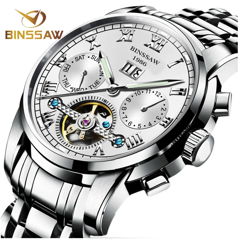 BINSSAW font b Men b font Automatic font b Mechanical b font Watches Tourbillon Top Brand