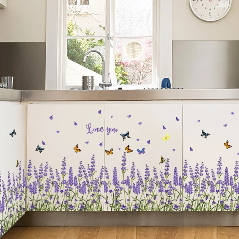 

[Fundecor] purple lavender Wall Stickers home decor living room Kitchen bedroom window decals diy flowers self adhesive film