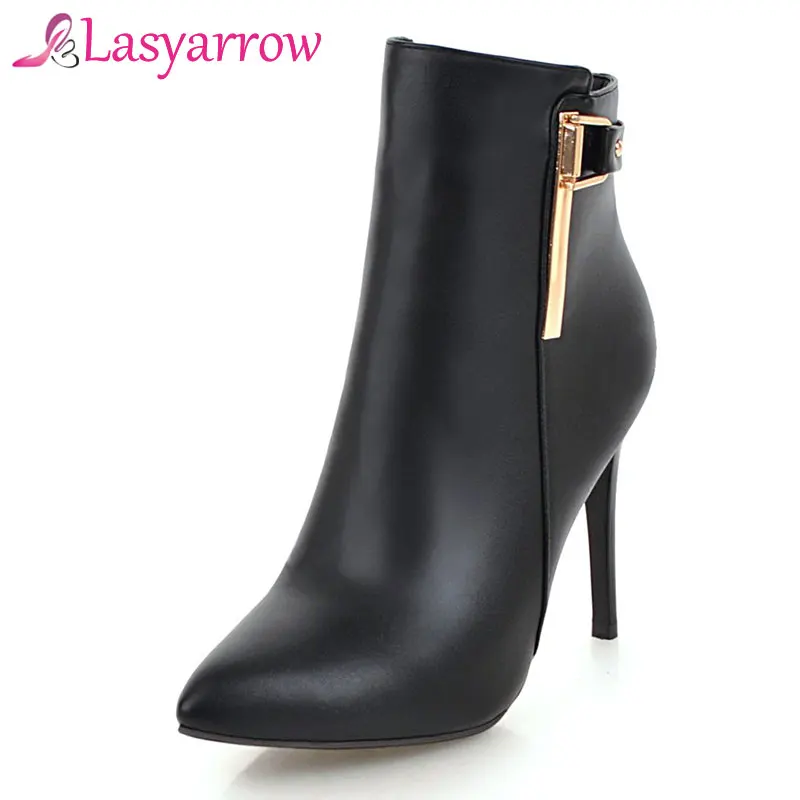 

Lasyarrow Ankle Boots For Women Autumn Winter Shoes Woman High Heels Pointed Toe Stiletto Boots Fashion Metal Decoration Botas