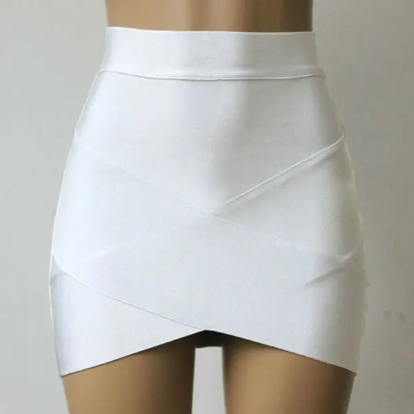 Сексуальные женские Мини короткие юбки, женские одноцветные бандажные юбки из вискозы, хорошо тянущиеся, облегающие Клубные юбки-карандаш, подходящая Повседневная официальная одежда - Цвет: Белый