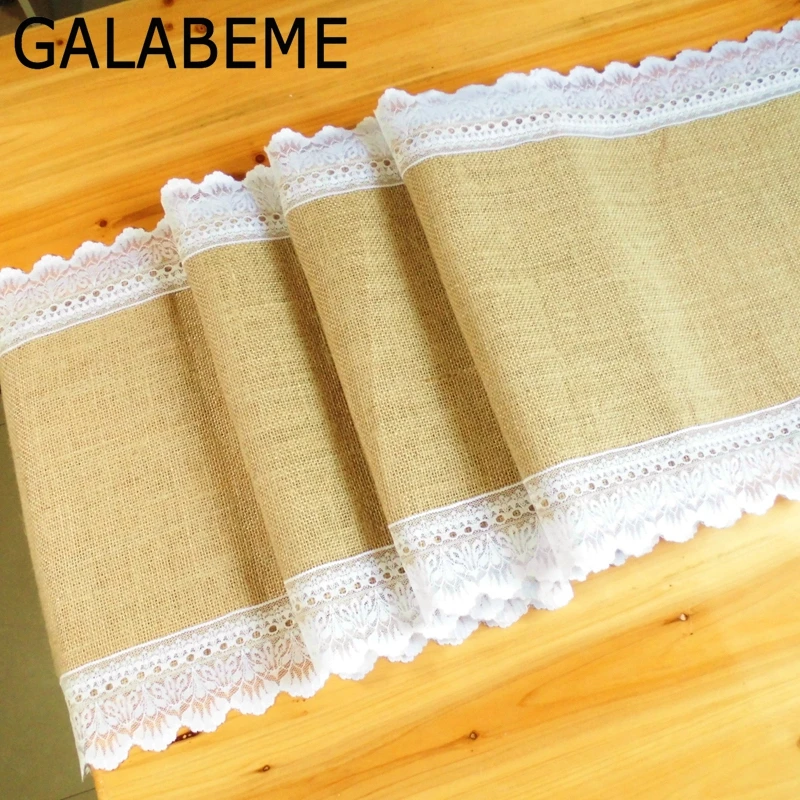 Galabeme 5 шт./лот 38x275 см натурального джута мешковины Настольная дорожка с Кружево