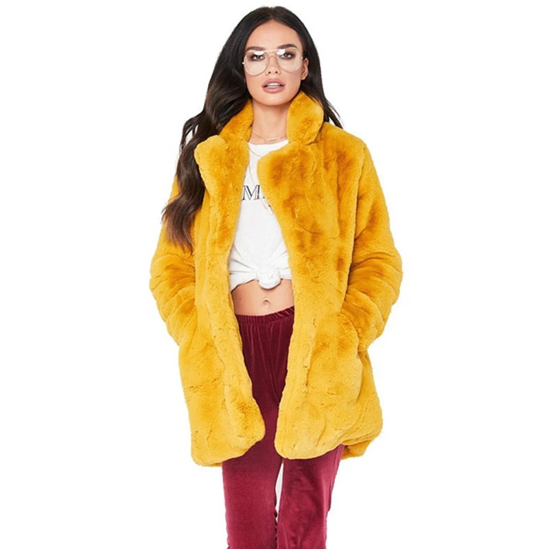 Best Plus Size 4XL Autumn Winter Faux Fur Coat Women 2019 Fashion Thicken Long Sleeve Coat Solid Female Soft fluff Fur Jackets N362
