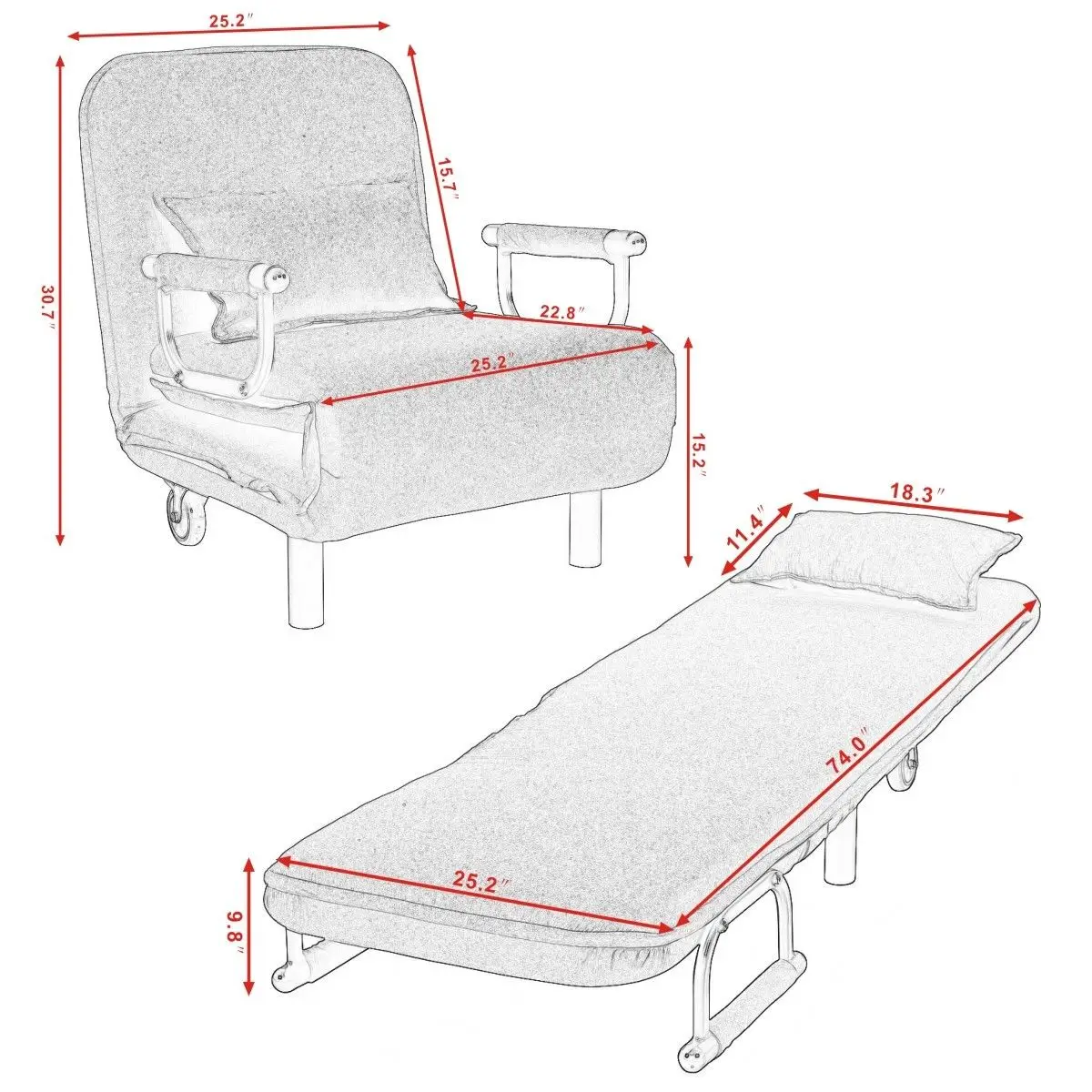 Giantex Convertible Sofa Bed Modern Folding Arm Chair Sleeper Leisure Recliner Living Room Lounge Couch Furniture HW54759BL