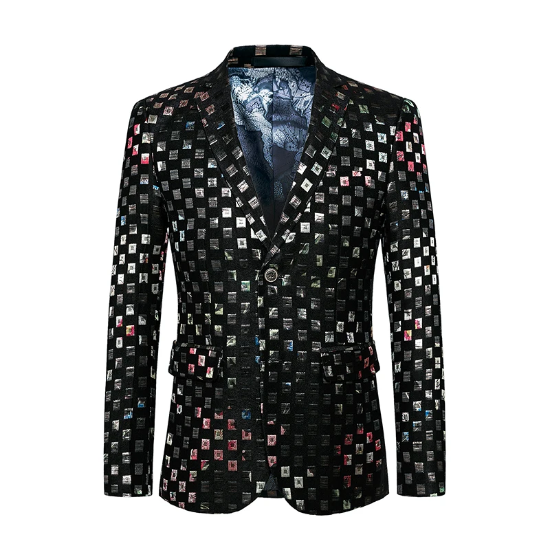 

2020 Fashion Men Pattern Dance Blazer Coats Slim Fit Male Business Wedding Stage Suit Jackets Single Breasted Formal Suit M-6 XL