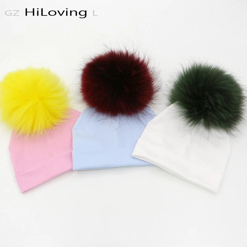 

GZHilovingL New Baby Cotton Beanies Hats Caps With Big Fur Pompom For Girls Boys Kids Soft Warm Winter Fur Bobble Skullies Hat