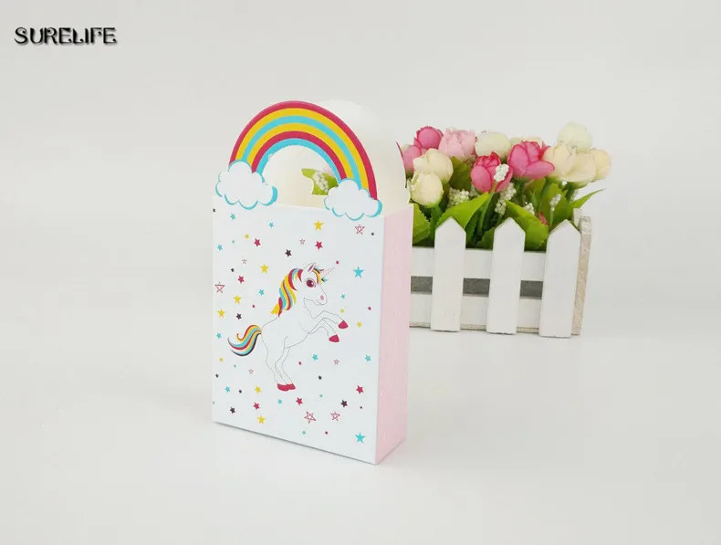 

50pcs/lot Kraft Paper Gift Box Unicorn Party Rainbow Star Cartoon Unicorn Candy Box Packages for Baby Shower Birthday Party