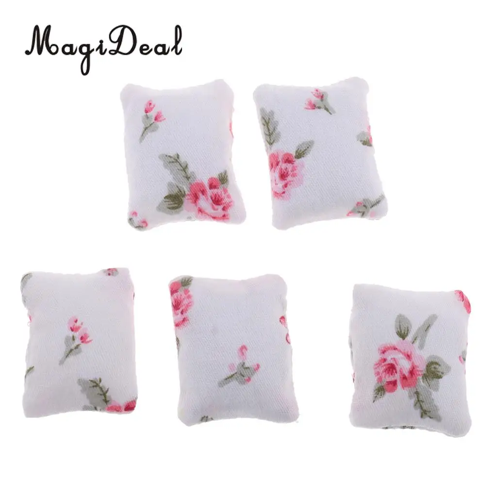1/12 Dollhouse Miniature Furniture Living Room Long Chair Roses Cushions Set for Dolls Accessory Decoration Pretend Play Toy