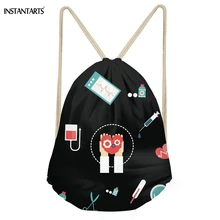 INSTANTARTS женские мешки с кулиской футболка с забавным мультипликационным принтом «медсестра узор для девочек хранения рюкзаки Повседневное большой мешок сумки для подростков