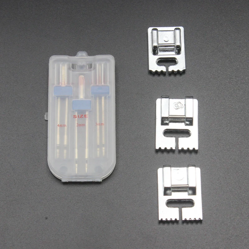 

1 Set 5/7/9 Groove Tucker Sewing Machine Foot with 3 Size Double Needles Metal Plastic DIY Sewing Presser Foot Combination Sets
