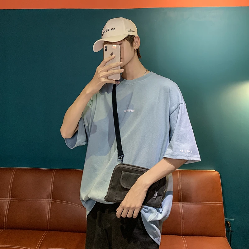

2019 Summer New Korean Version Of The Male Japanese Ins Wind Solid ColorCouplesHeadShort-sleeved Tide Brand Loose Casual T-shirt