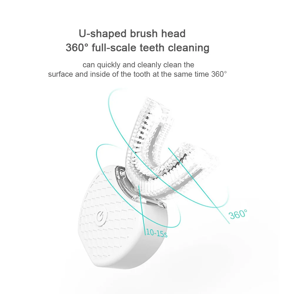 360 градусов Автоматическая электрическая звуковая зубная щетка USB перезаряжаемая ультра звуковая u-образная зубная щетка для взрослых 4 режима 45 секунд таймер