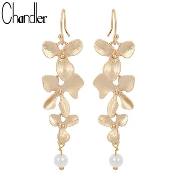 Vintage Korean Orchid Flower Faux Pearl Drop Earring Long Dangling Fashion Infinity Jewelry Elegent Gift For Girls Women Ladies