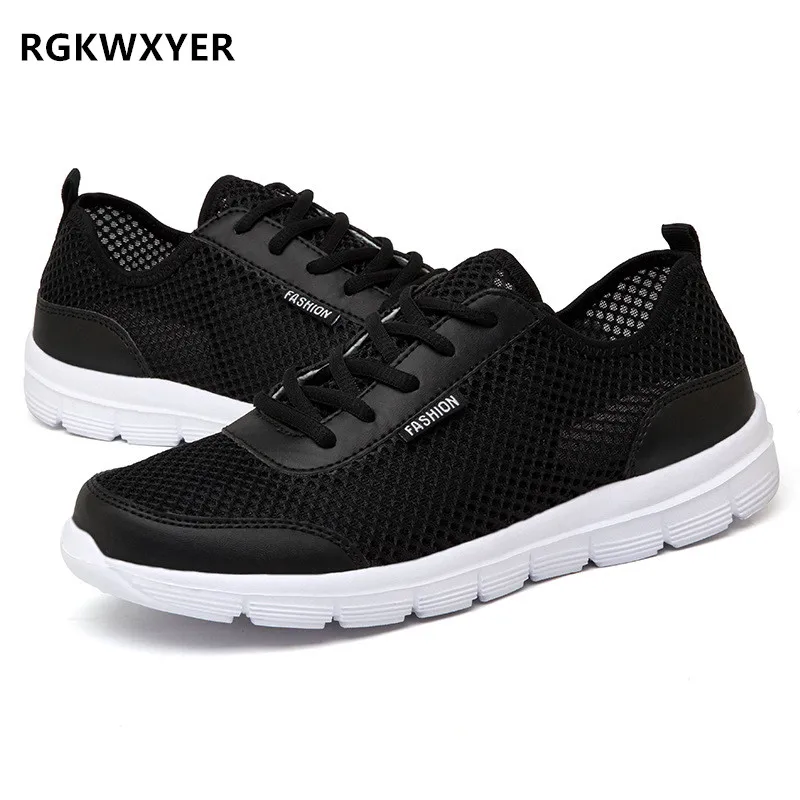 

RGKWXYER New Men Shoes Summer Sneakers Breathable Couple Casual Shoes Fashion Lace Up Mens Mesh Flats Shoe Big Plus Size 35-48