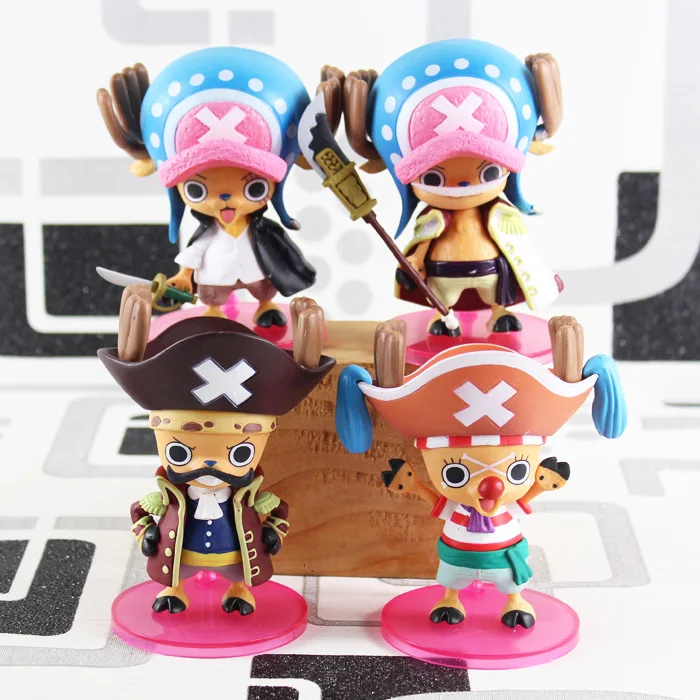 

Free Shipping Anime One Piece Tony Tony Chopper Cos Shanks Edward Roger Buggy Action Figures Toys set of 4 KB0578