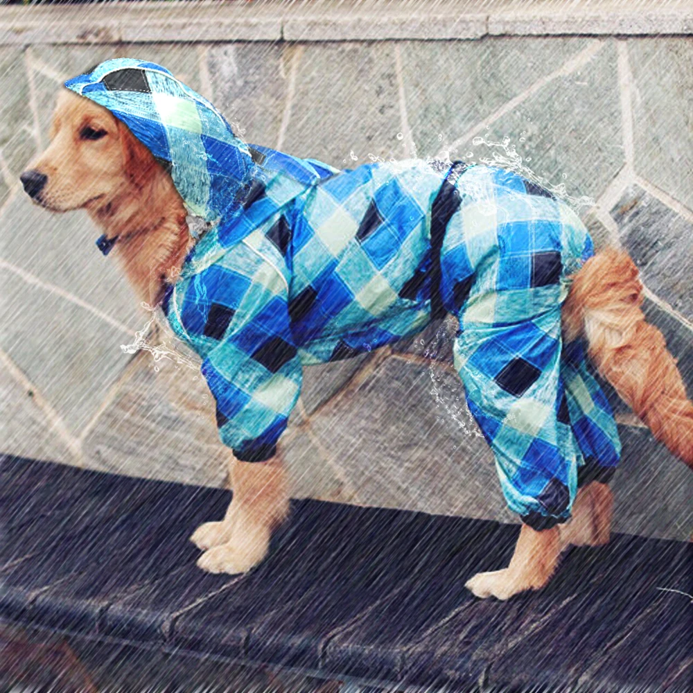 Плащ с капюшоном для собаки, летняя куртка для собаки, водонепроницаемый комбинезон для защиты от солнца для домашних животных, одежда для дождливой погоды для средних и больших размеров