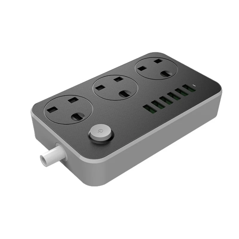 Power socket with 3-way socket 6 USB ports Surge protection power board with 2M thick extension cable Smart USB charger