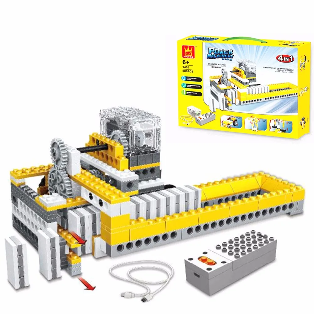 286pcs Machinery Dominoe Machine DIY Assembly Building Blocks 4 In 1 Model Educational Toys For Children  1405