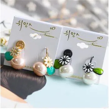 

High Quality Korea Sweet Fresh Asymmetry Simulated Pearl Flower Drop Earrings Fashion Jewelry Accessories For Woman-LRD5