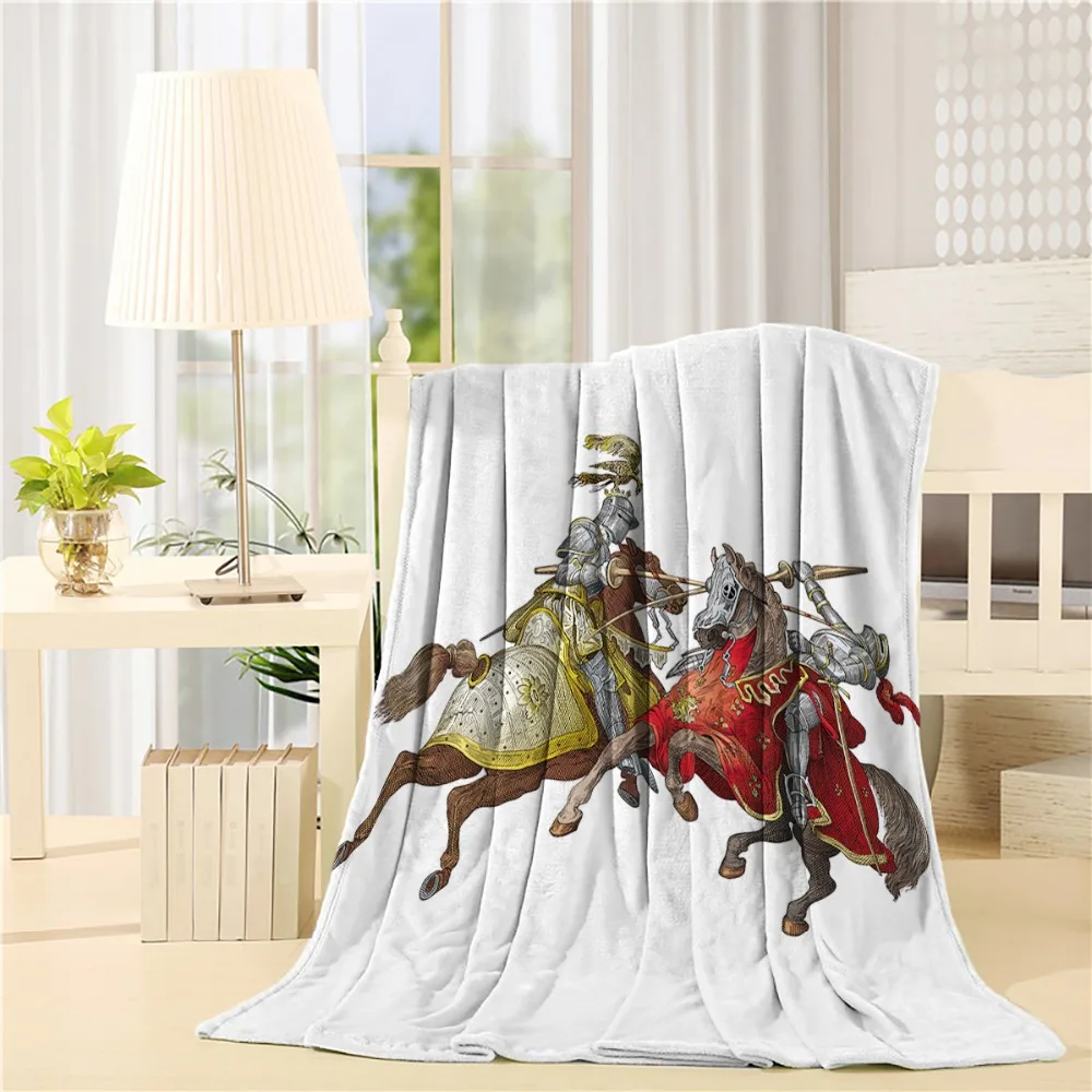 Flannel Throw Blanket Middle Age Fighters Knights With Ancient Costume