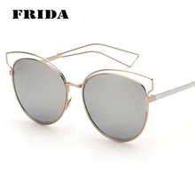 FRIDA 2016 Newest Fashion Women Cat eye Sunglasses Famous Brand Designer Hollow Out Metal Frame Summer Style Oculos de sol UV400