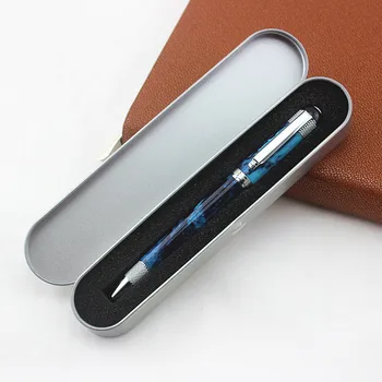 

1PC Silver Clip Ballpoint Pen Metal box Series Black Ink 0.7mm Blue Color Student Ball Pens for Writing