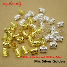 10000 шт. смешивания Серебряные; золотые волосы страх косы Dreadlock Бусины регулируемые манжеты клип приблизительно 7.5 мм отверстие