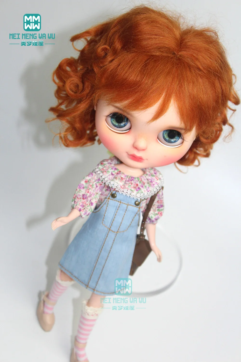 

1PCS Blyth Doll Clothes fashion Denim strap dress, striped tights for Blyth , Azone, obitsu, FR 1/6 doll