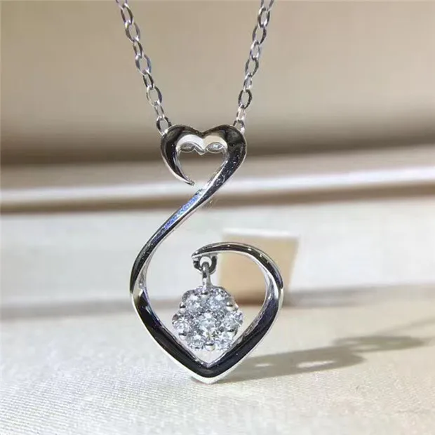 Lasamero венчик 0.65CT круглый вырез проложить Набор 18 К белого золота натуральный алмаз кулон ожерелье