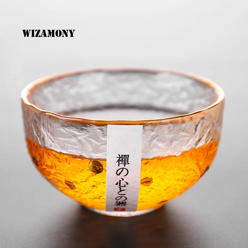 

1PCS WIZAMONY Drinkware Trace design in gold Japanese Style Hammer Cup Heat Resistant Chinese Kung Fu Tea Ceremony Tea Cup Bowl