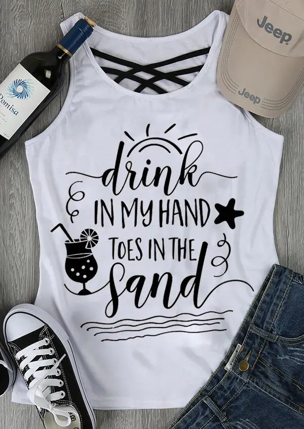 

Women Drink In My Hand Toes Tank White Harajuku Kawaii Plus Size Sleeveless tops Streetwear Korean Style