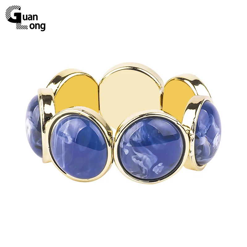 

GuanLong Fashion Plated Gold Round Resin Charm Stretch Bracelets Puseiras Jewelry For Drop Shipping Wholesale
