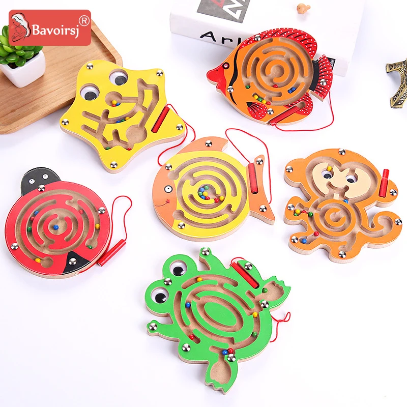 Cartoon Animals Maze Magnetic Beads Movable Waldorf Toys for Kids First Educational Montessori Toys Gift T0082