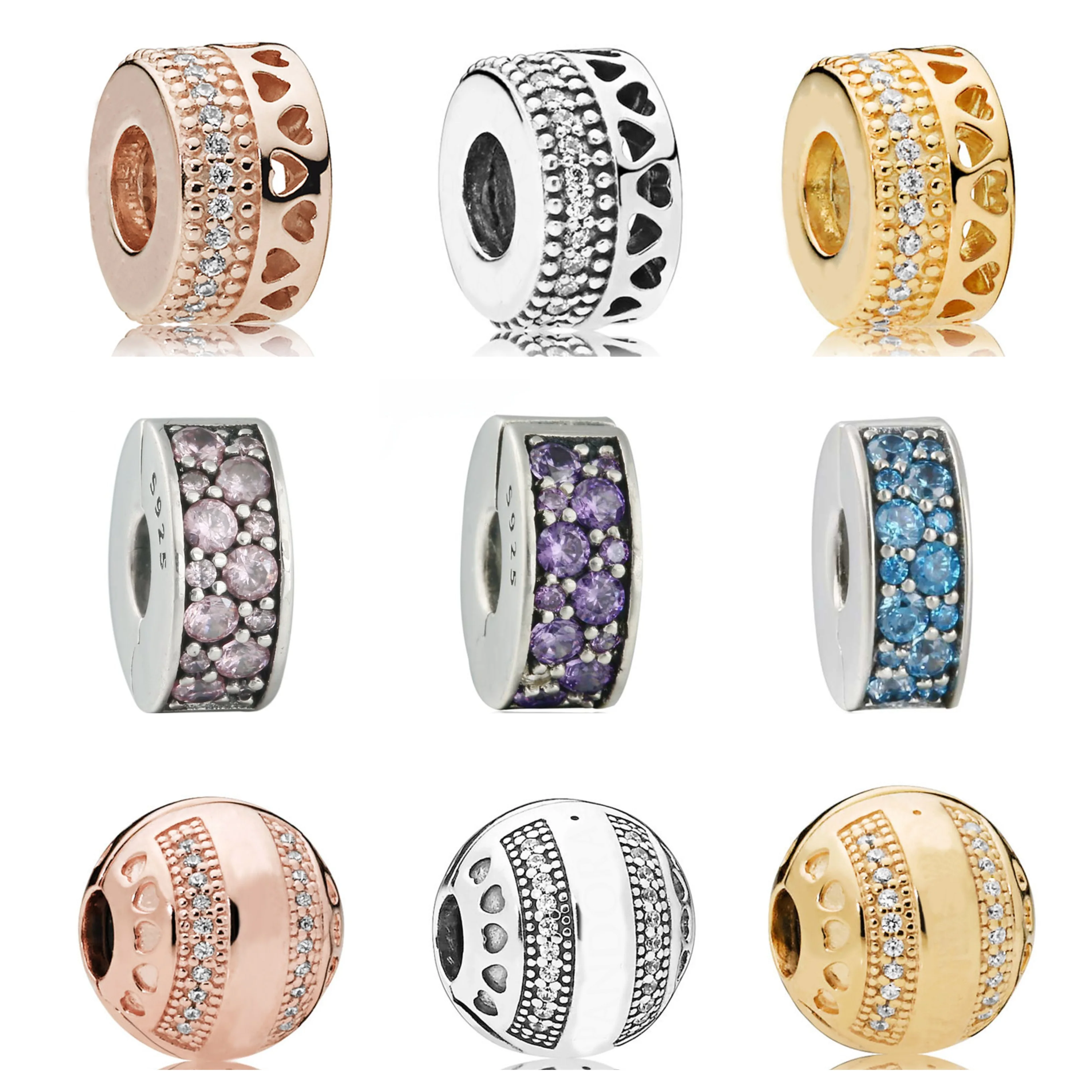 

Authentic 925 Sterling Silver Logo Heart Sign Clip Enchanted Tea Pot Pink Purple CZ Spacer Bead Fit Pandora Bead Charm Bracelets