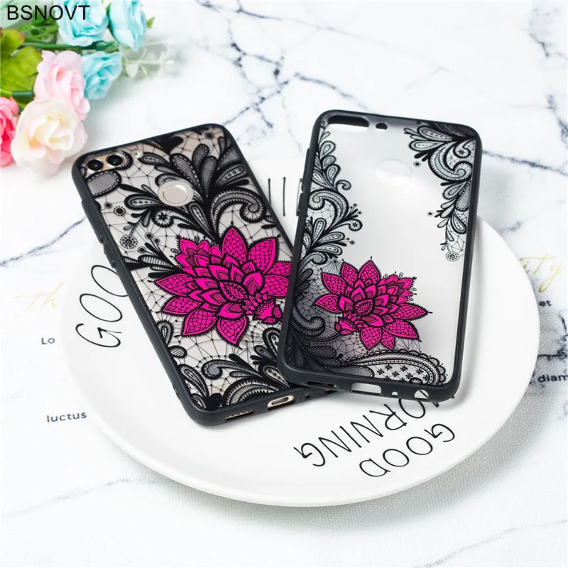 

Huawei P Smart Case Huawei P Smart Cover Phone Case Silicone Lace Flower Rose Case For Huawei Enjoy 7s Back Cover Funda Capa