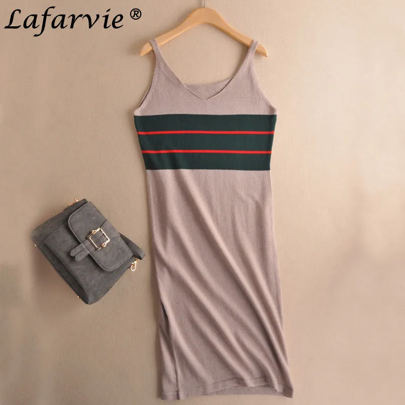 Buy Cheap Lafarvie 2017 Fashion Cashmere Blended Summer Dress V-Neck Spaghetti Strap Straight Sleeveless Casual Soft Female Knitted Dress