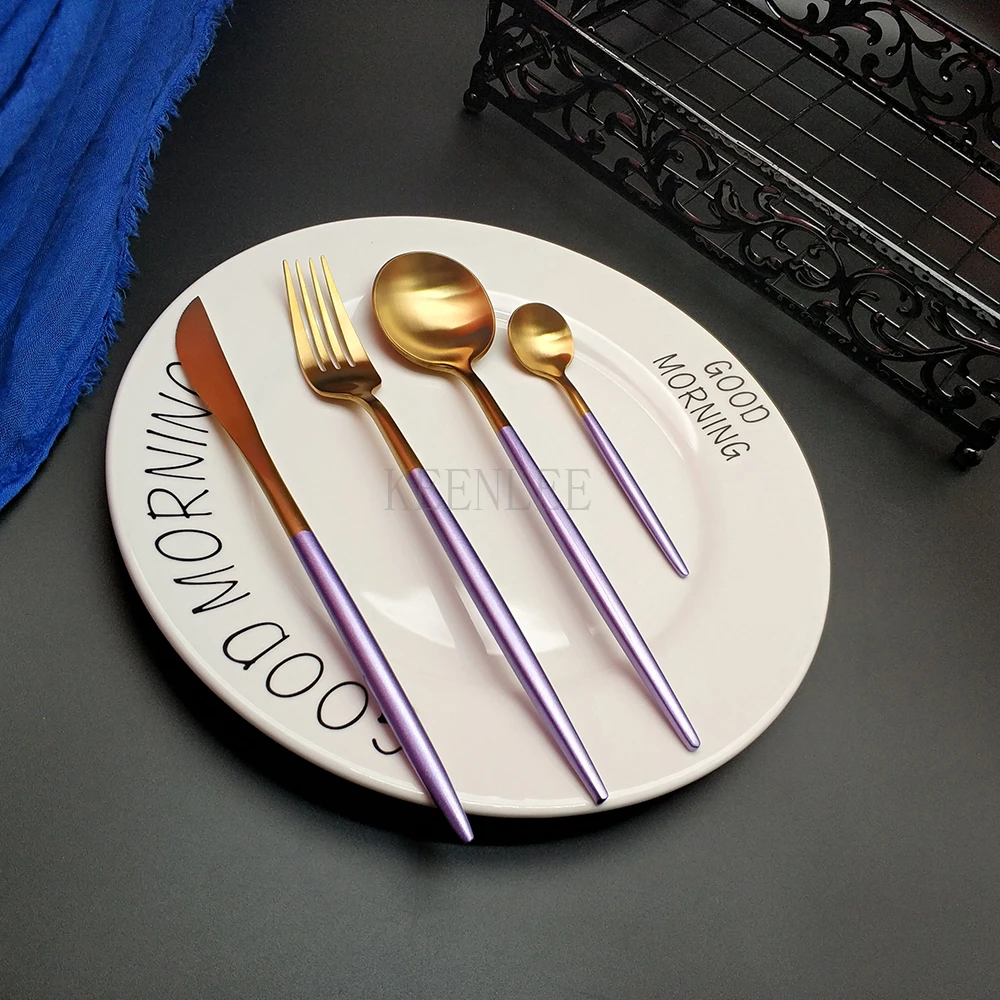16 шт. золотые португальский столовые приборы 304 нож из нержавеющей стали вилка ложка столовые походная посуда