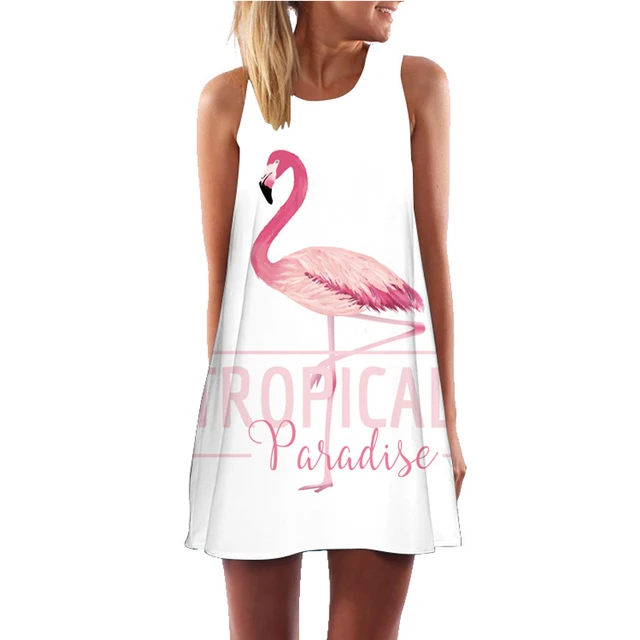 Plus Size S-3XL Sleeveless Beach Boho Dress Flamingo Floral Print Clothes Women 2019 Summer Short Shift Dresses Casual Vestido 1