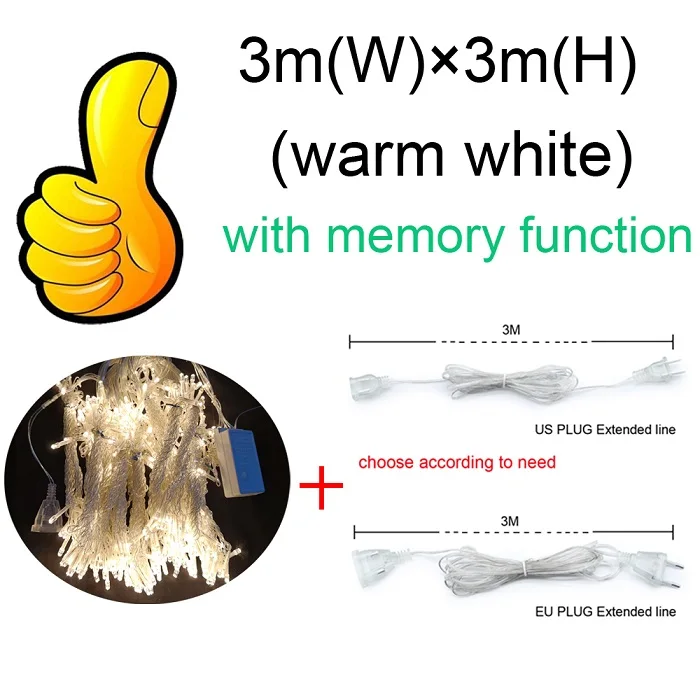 3x3 м, функция памяти, Рождественский светодиодный светильник для занавесок, гирлянда в виде сосульки, для помещений, светодиодный вечерние, для сада, для сцены, для улицы, декоративный светильник - Испускаемый цвет: Warm white with line