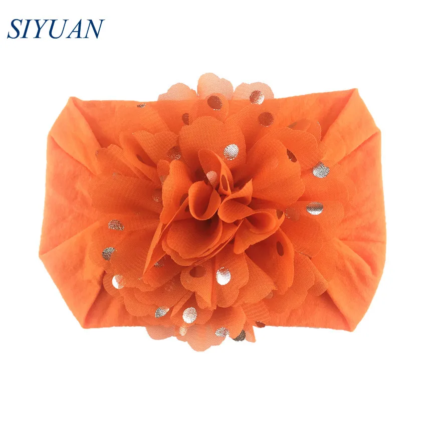 

19pcs/lot Popular Headdress 10cm Polka Dot Chiffon Flower with Elastic Nylon Headband Girl Hair Accessories HB079