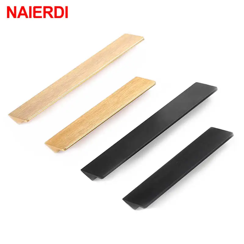 

NAIERDI Hidden Cabinet Handles Aluminum Alloy Kitchen Cupboard Pulls Drawer Knobs Door Furniture Handle Hardware Black Gold