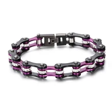Женские мужские фиолетовые браслеты на цепочке для мотоцикла, байкеров, мотоцикла, черного цвета, нержавеющая сталь, циркониевый кристалл, браслет на запястье, ювелирные изделия 17,5-21,5 см